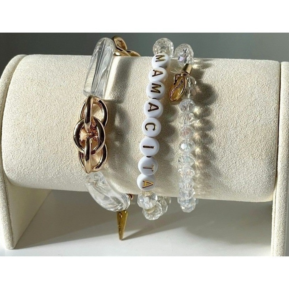 Erimish Bracelet Stack Set Gold White Crystal Beaded Mamacita Stretch‎ Boho